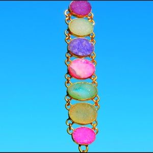 Gold & Druzy Gemstone Statement Bracelet